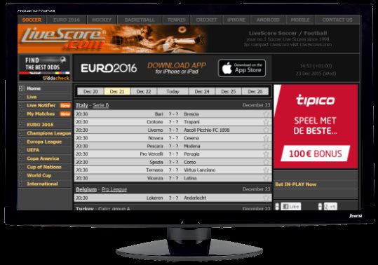 LiveScore.com : un site dense, peu adapté au tactile