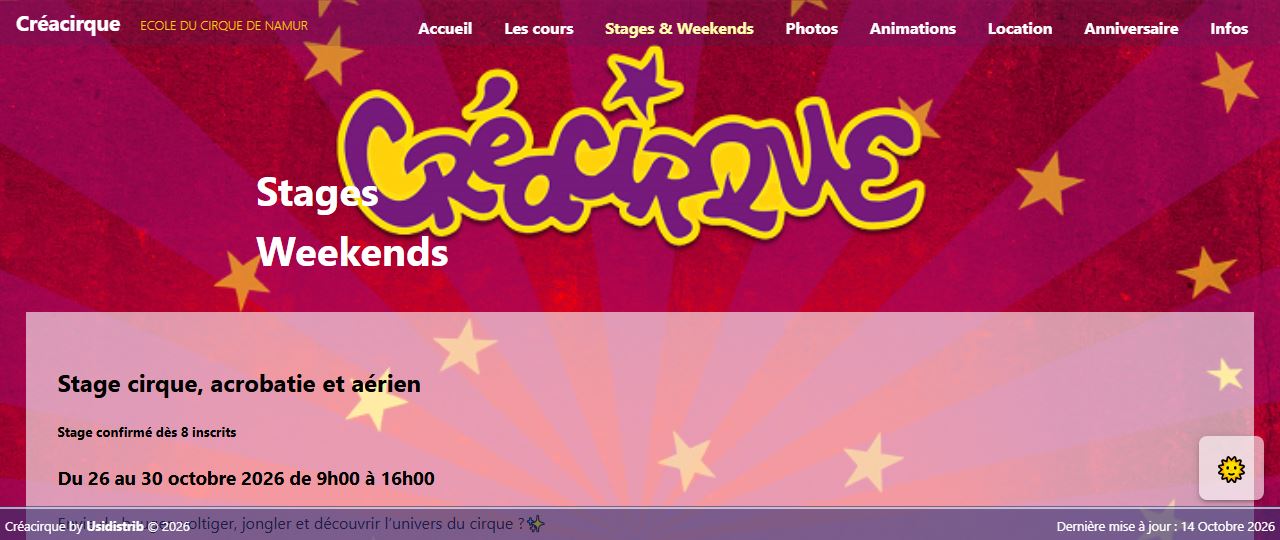 Page des stages du site Créacirque